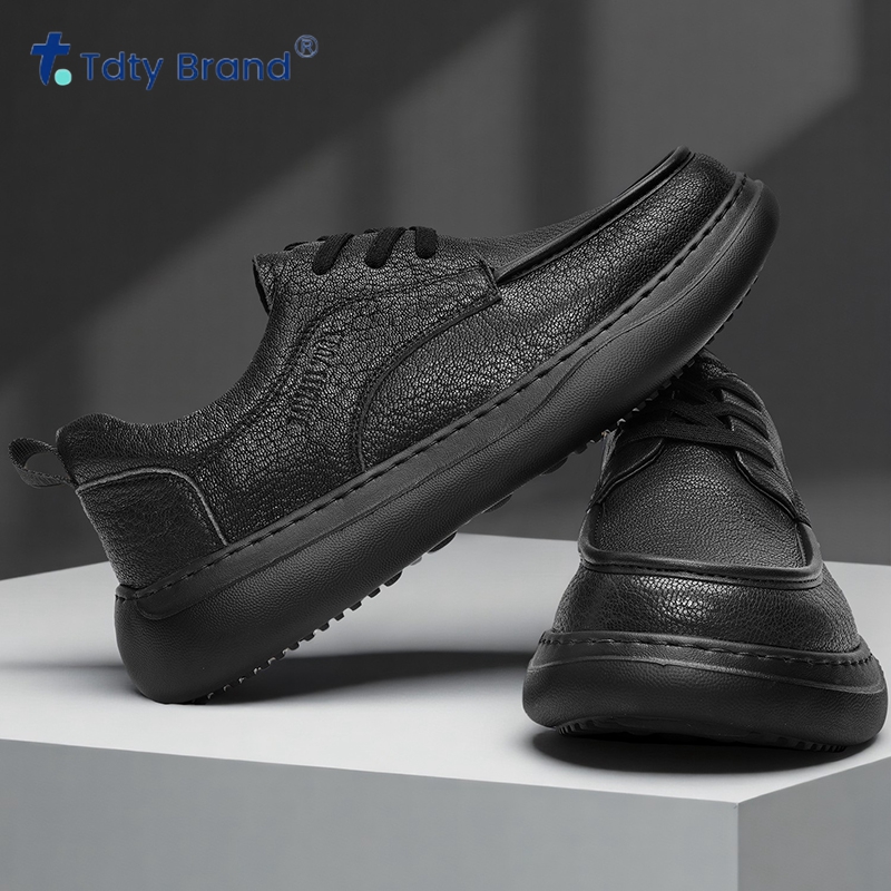 2025新款真皮男鞋软底舒适透气黑色商务百搭中跟冬季休闲皮鞋男