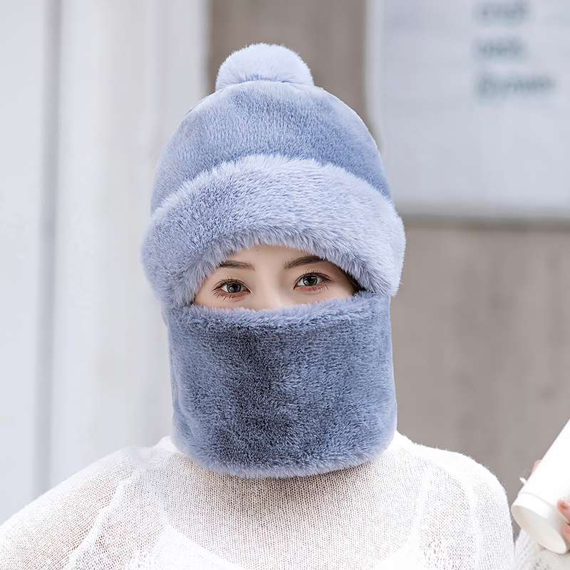 帽子女秋冬新款围脖口罩一体护耳防风帽毛绒儿童加厚加绒包头帽