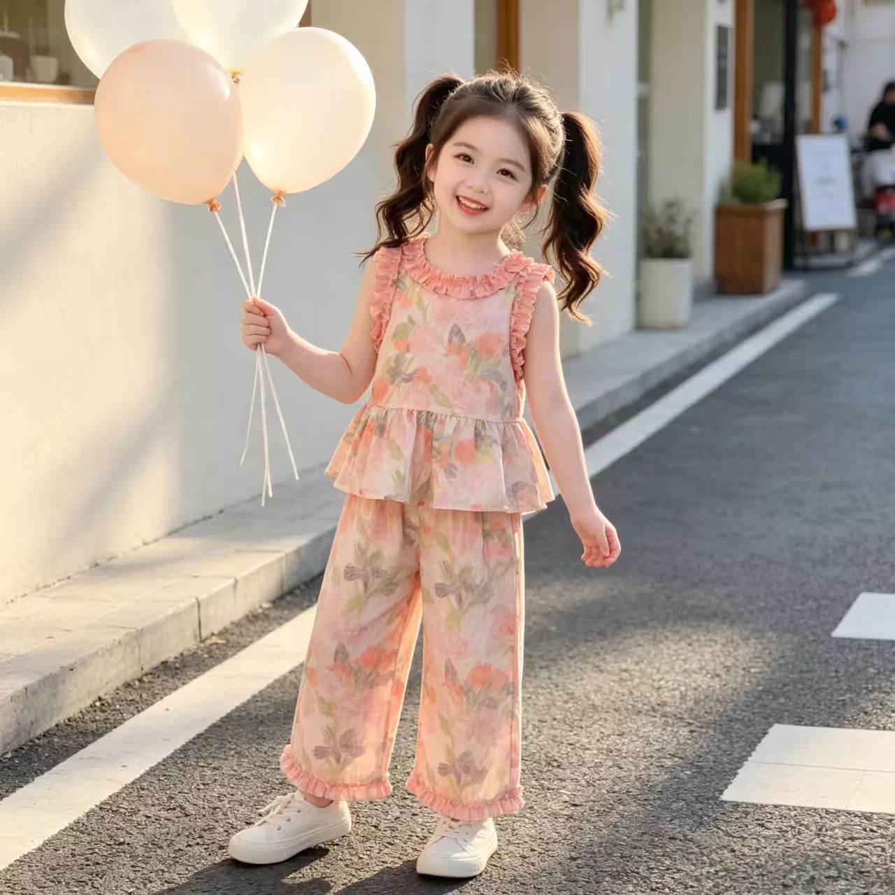 女童花朵薄款套装2026新款宝宝