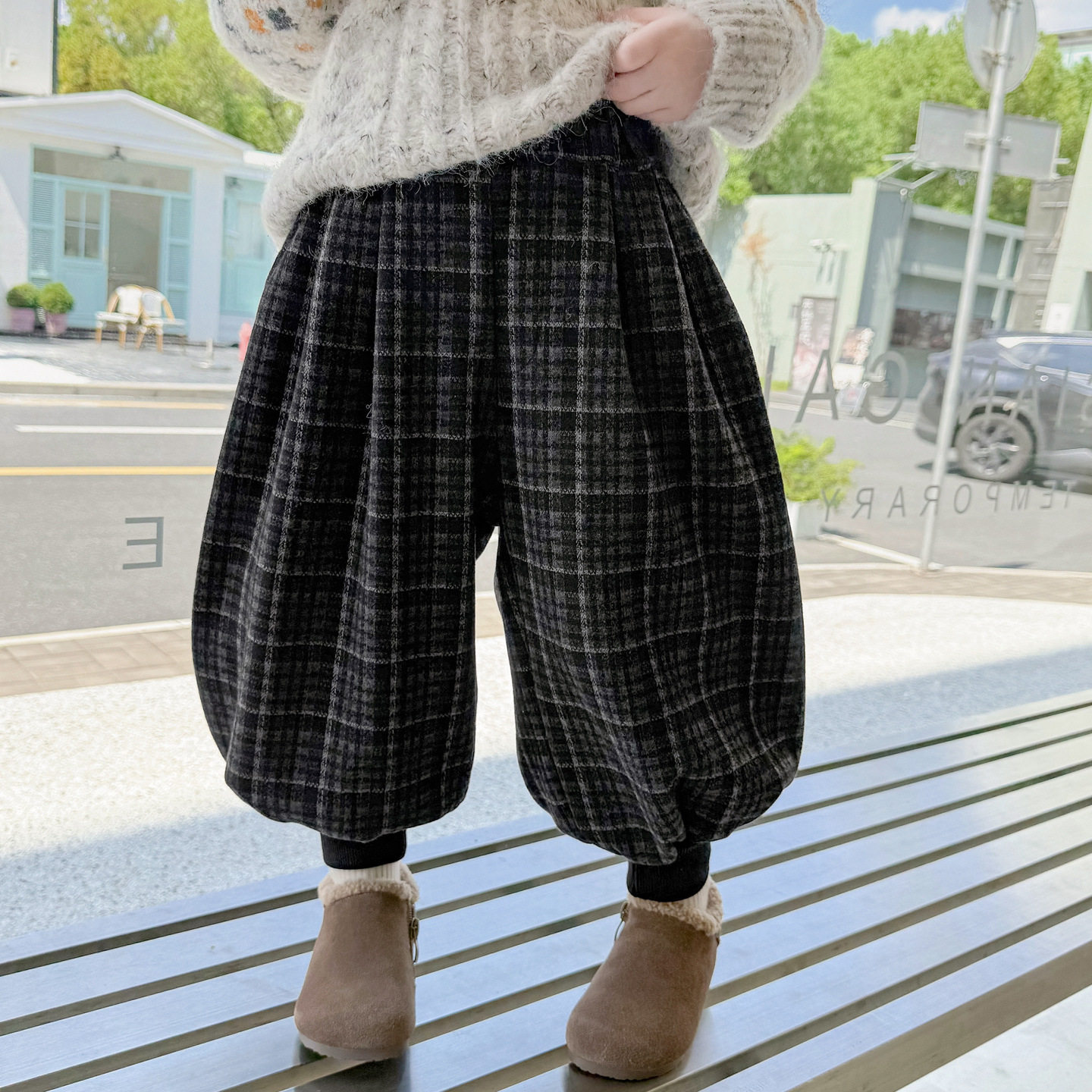 韩版女童格子哈伦裤2025年冬季新款洋气校园收口裤网红童装潮
