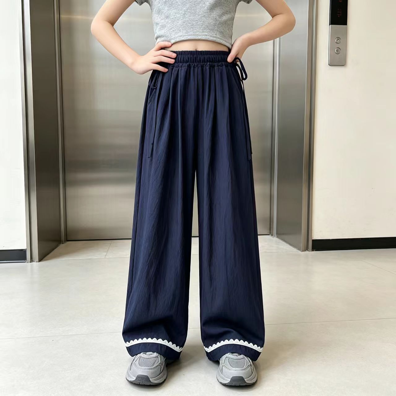 女童长裤夏季薄款2026新款花边