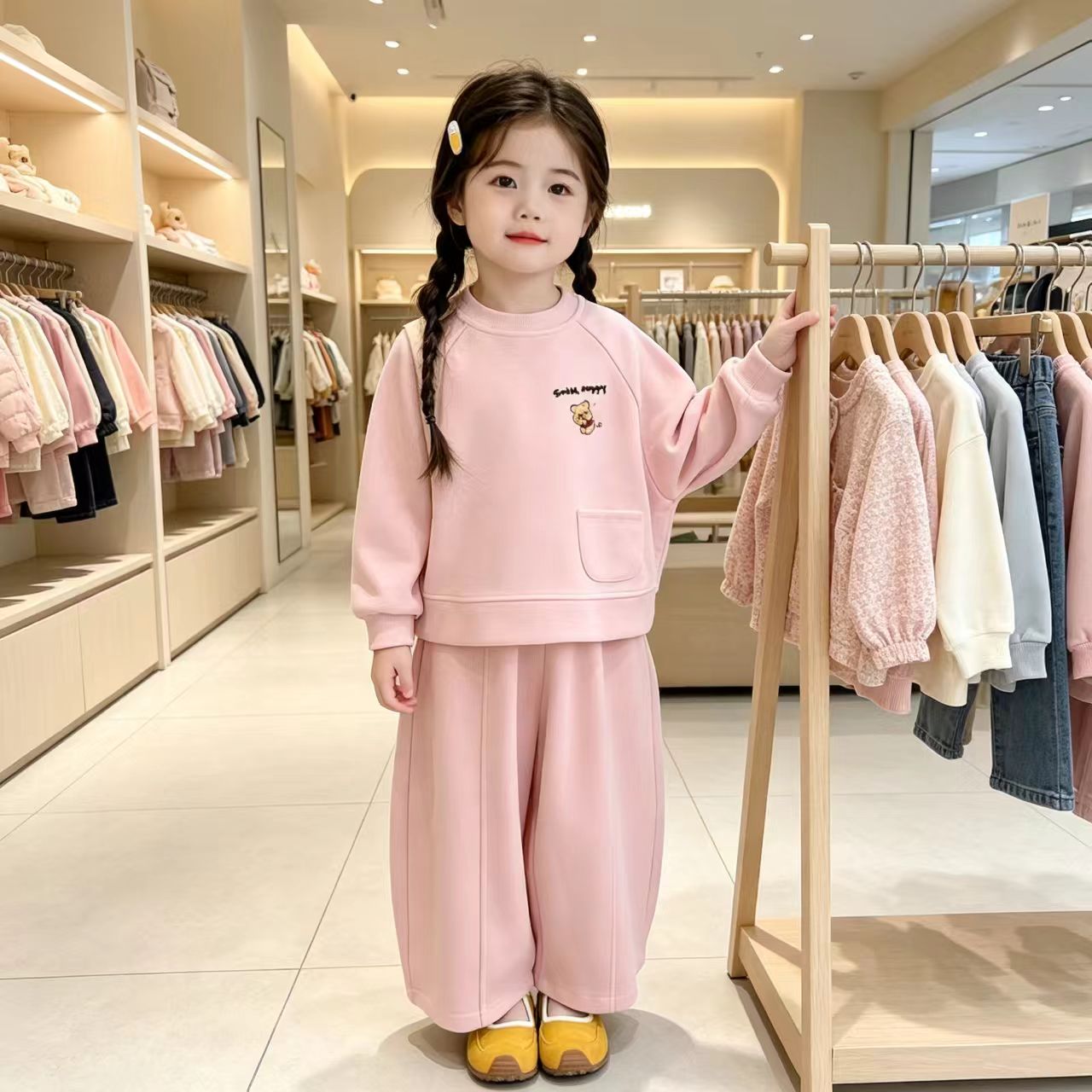女童秋季卡通卫衣套装2026新款