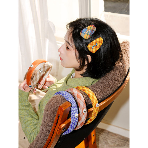 格纹复古puui原创设计发夹发箍