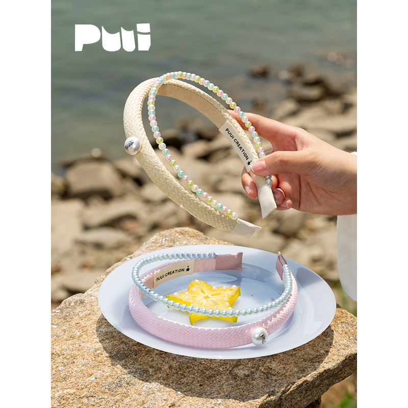 puui原创生活珍珠双层发箍可爱少女春夏新款编织头箍高颅顶发饰女