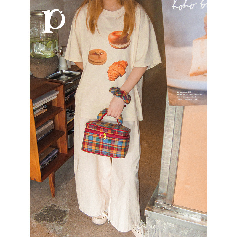 【张艺上同款】puui原创化妆包大容量复古格纹收纳包旅行洗漱包