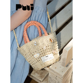 puui原创生活手提包可斜挎草编包海边度假ins可爱小众沙滩编织包