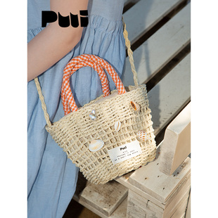 puui原创生活手提包可斜挎草编包海边度假ins可爱小众沙滩编织包