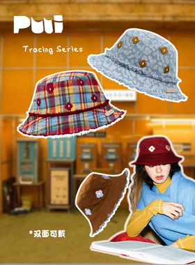 puui噗又原创寻踪系列秋冬女款可爱双面加厚毛边遮阳挡风渔夫帽