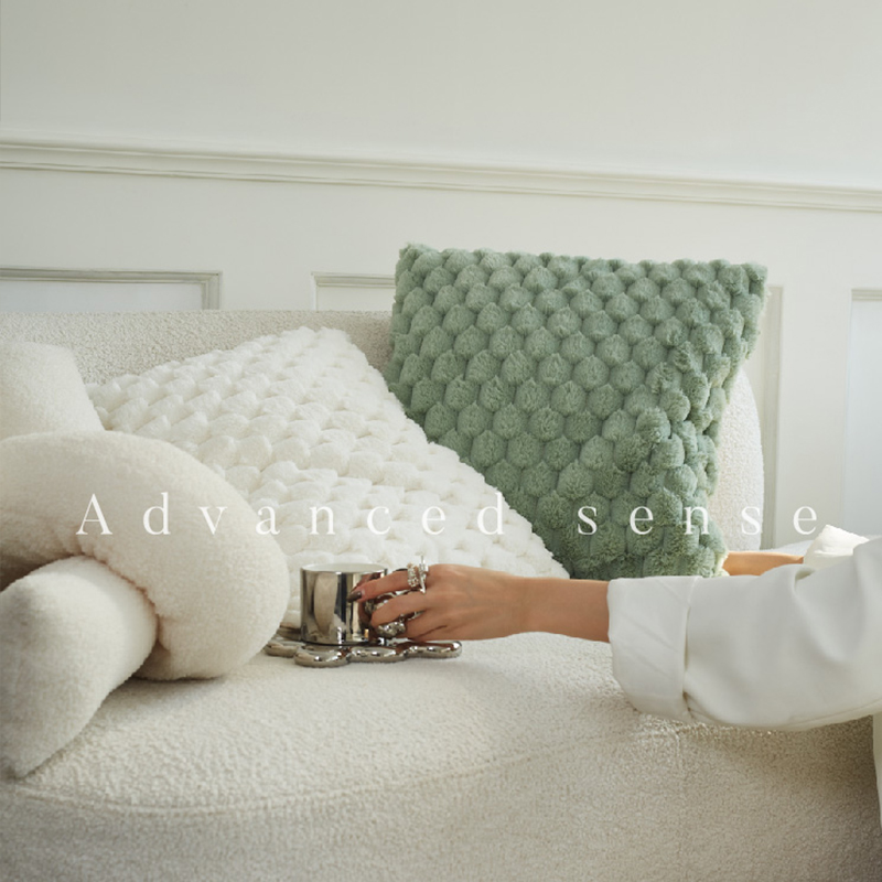 COSYCO纯色森林绿格北欧时尚简约方形抱枕枕套靠垫仿皮草沙发腰靠