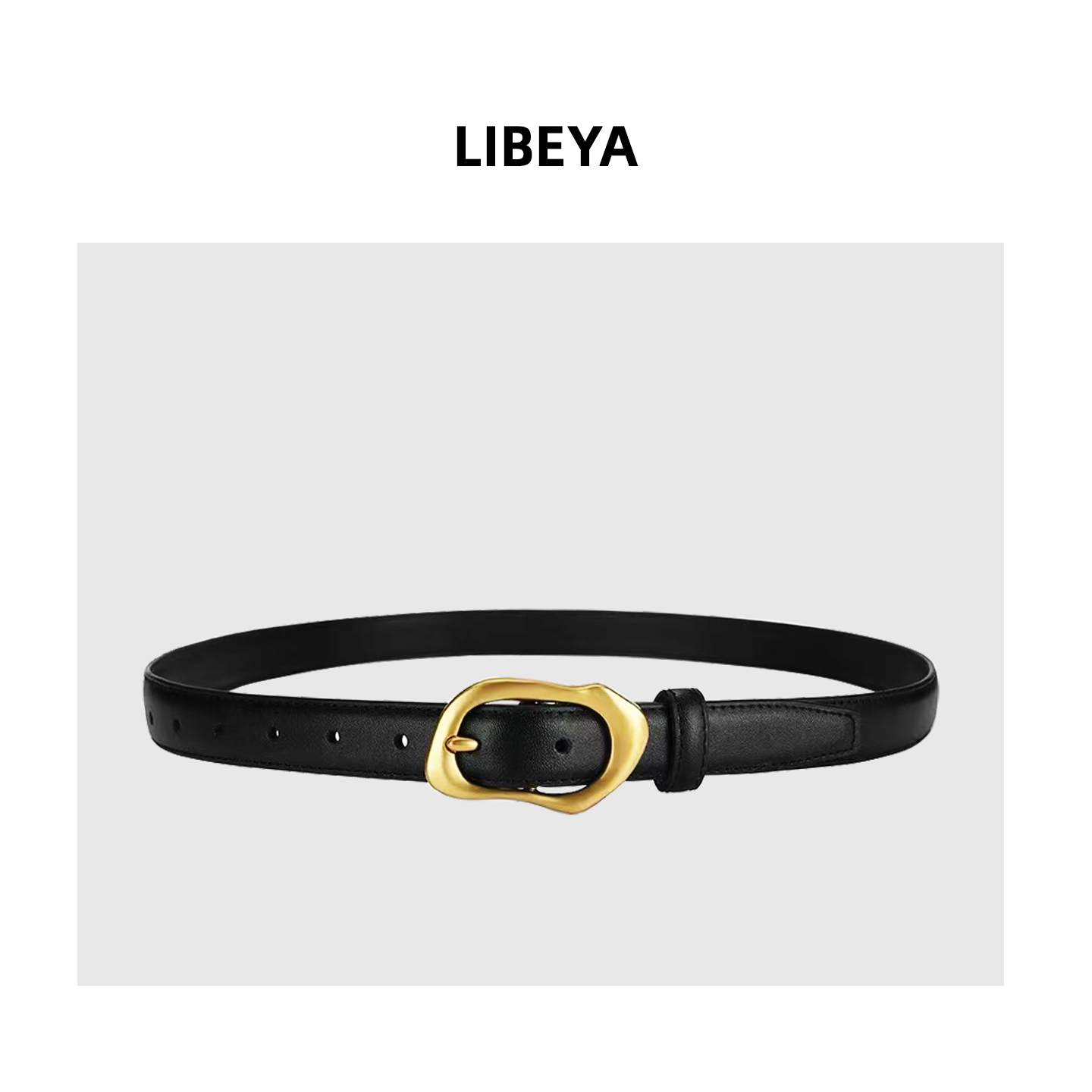 真皮细腰带女黑色金扣设计感
