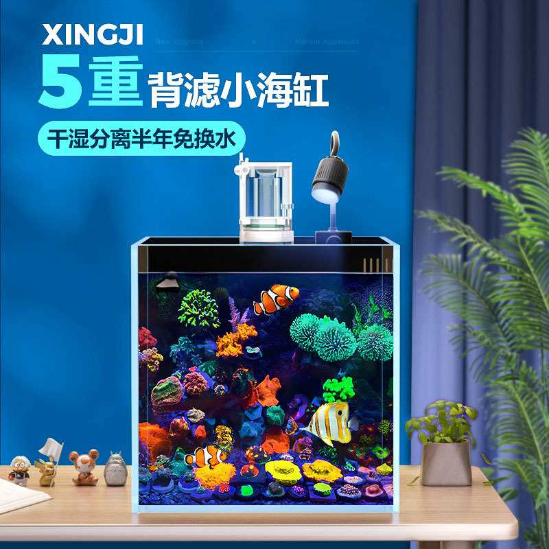 背滤海水缸全套设备小型客厅桌面珊瑚造景方缸超白玻璃小丑鱼海缸
