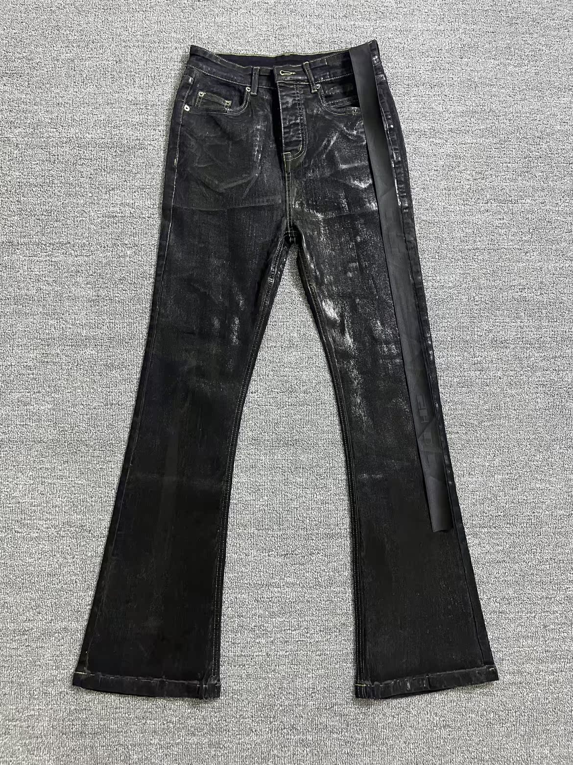 thumbnail for Rockowens' handmade RO wax trousers micro-flared high street stretch-coated denim Cleanfit Vibe style