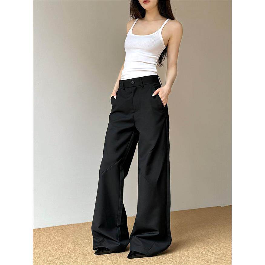 别哭黑色高端垂褶阔腿男士和女士西装裤新美国宽松轻微喇叭休闲裤