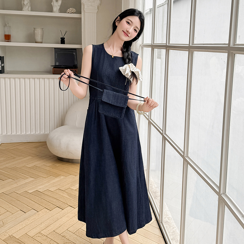 牛仔连衣裙女夏背心长裙无袖薄款2025新款收腰显瘦高级感法式休闲