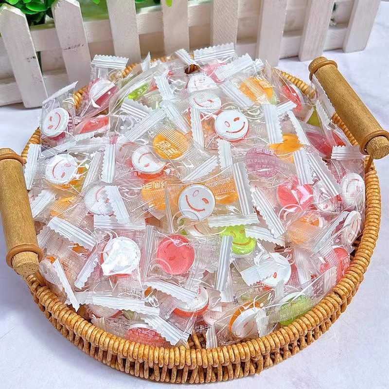 表情包双层笑脸趣味糖创意约会笑脸水晶压片情侣约会水果硬糖批发