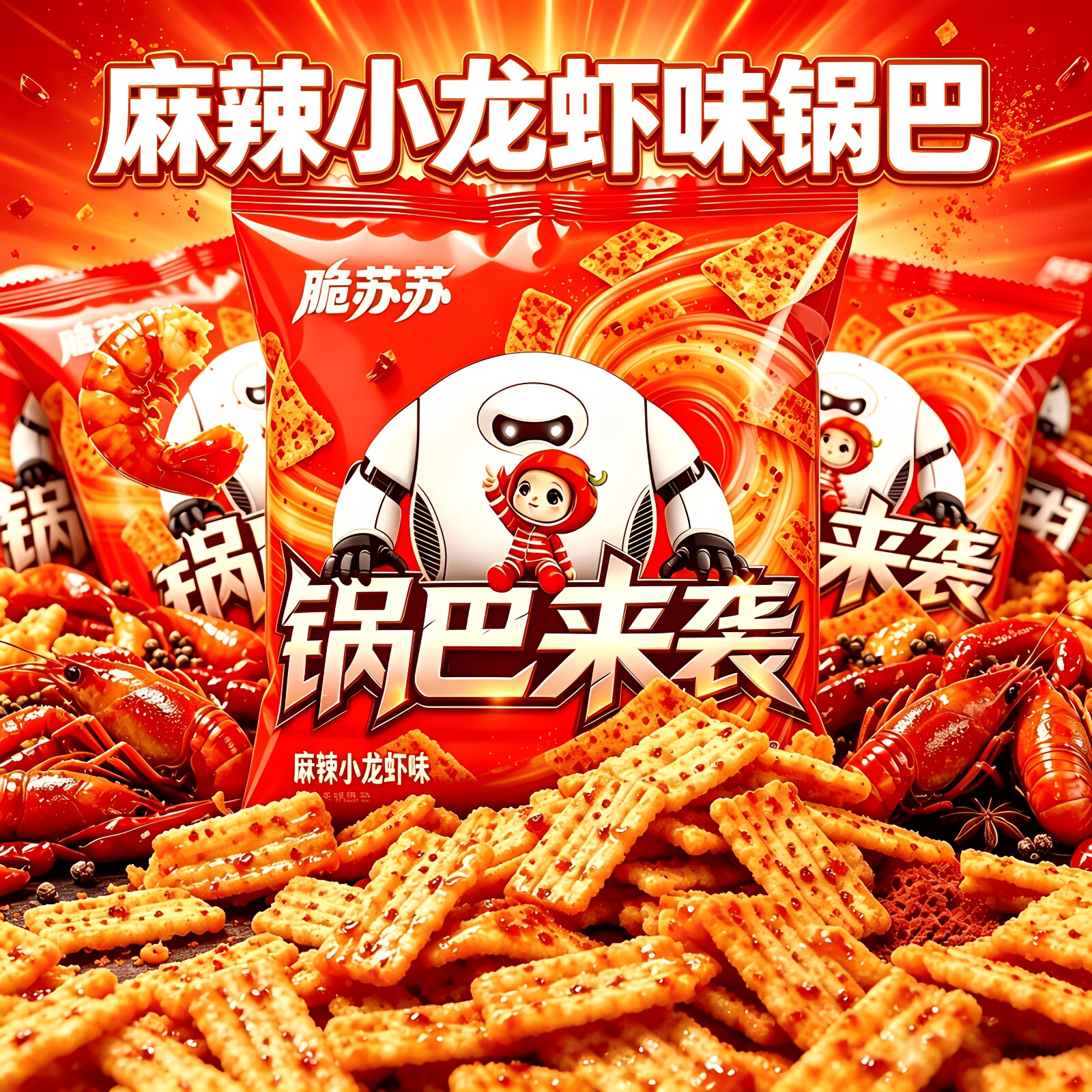 麻辣小龙虾味膨化锅巴商用