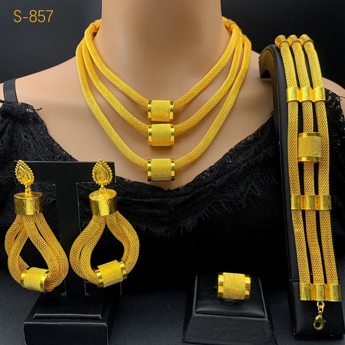 新款非洲首饰四件套 迪拜印度女士项链手链耳环戒指 jewelry set