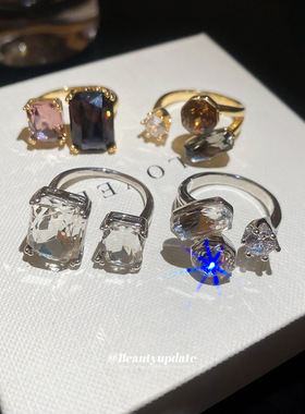 欧美跨境镶钻锆石几何开口戒指轻