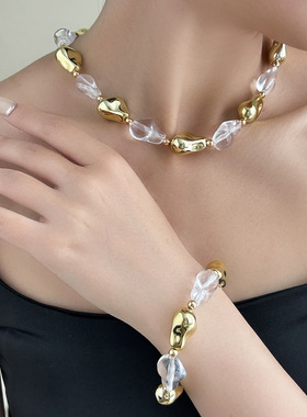 法式复古轻奢风不规则撞色几何手