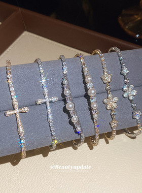 法式小香风简约锆石几何花朵手链