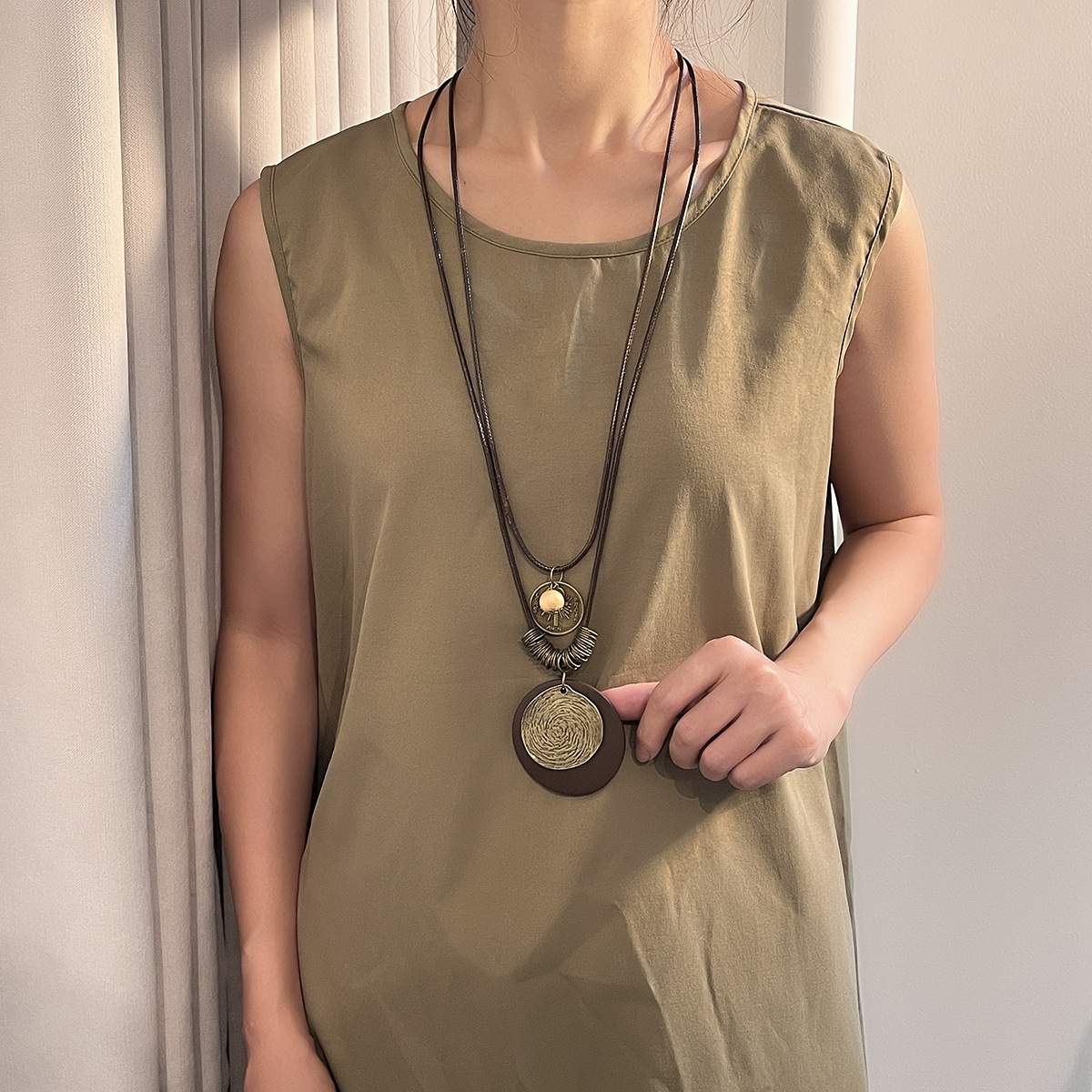 森系复古民族风木质吊坠项饰波西