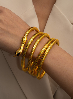 跨境欧美夸张金属风手镯金色缠绕