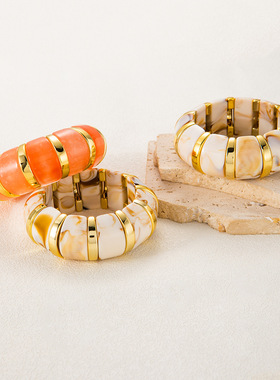 跨境晕染亚克力弹力绳手镯复古时