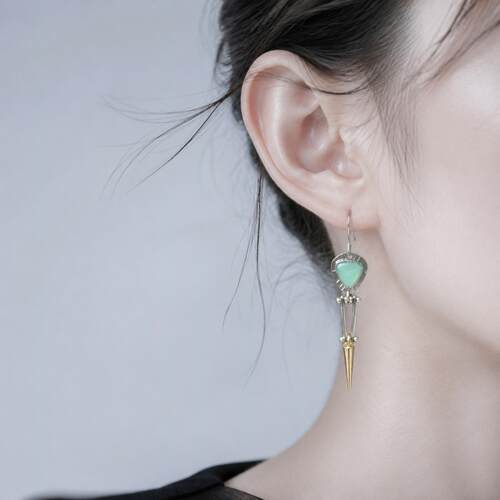 欧美复古简约子弹头长款耳环绿松石几何锥形耳饰气质百搭时尚耳坠