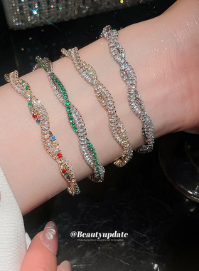 18k真金电镀欧美锆石几何扭曲手