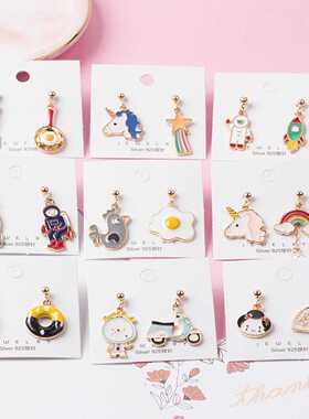 银针不对称耳钉网红泫雅煎蛋甜甜圈独角兽耳环夏季小饰品
