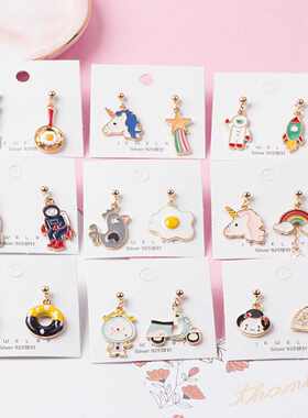 银针不对称耳钉网红泫雅煎蛋甜甜圈独角兽耳环夏季小饰品