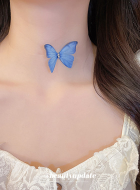 韩系清冷风镶钻雪纱蝴蝶颈链梦幻