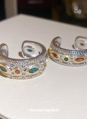 中古vintage锆石纹路开口戒指小