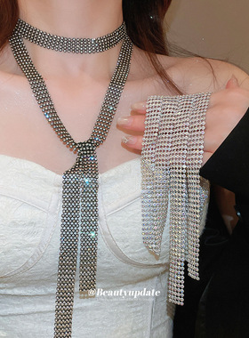 欧美跨境镶钻叠戴项链甜酷风个性