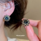 银针镶钻多层花朵耳钉甜酷风小众潮流气质复古耳环轻奢高级感耳饰