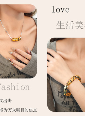 跨境欧美豹纹个性竹节项链ins轻