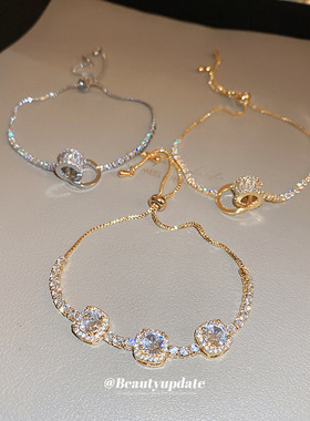 真金电镀锆石几何抽拉式手链日韩