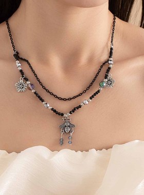 新中式民族风项链多层复古花朵蜜