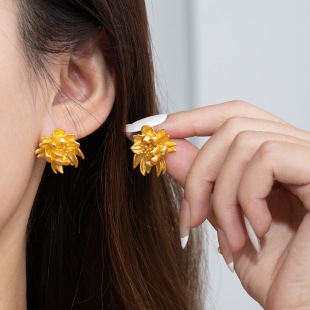 银针沙金雏菊耳钉小众清新花朵耳环耳饰百搭轻奢高级感气质耳环