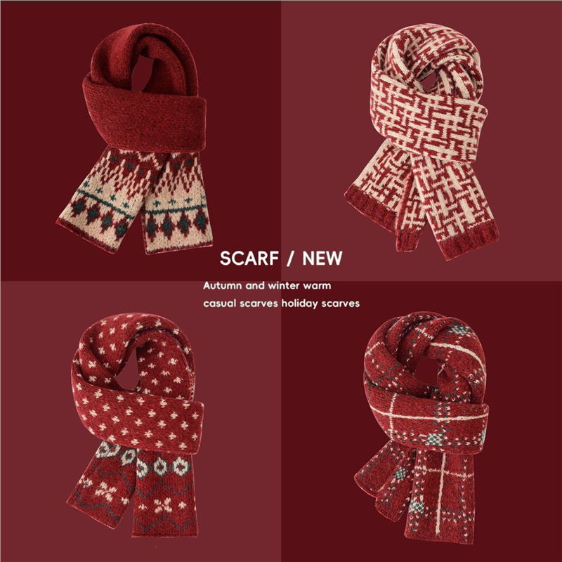 新款圣诞格子儿童围巾秋冬季保暖宝宝围脖节日红色新年亲子围巾