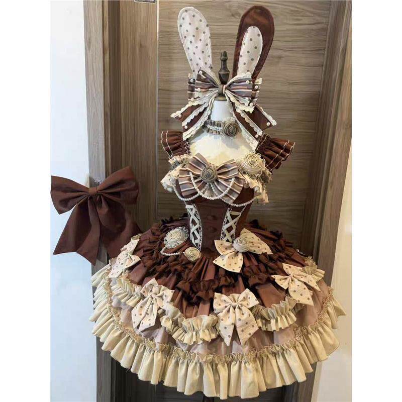 Lolita洛丽塔卡其色蛋糕连衣裙新款时尚洋气蓬蓬公主