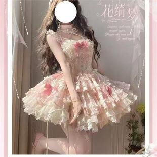 花绮梦可爱甜美洛丽塔Lolita芭蕾风连衣裙夏季新款收腰蛋糕碎花
