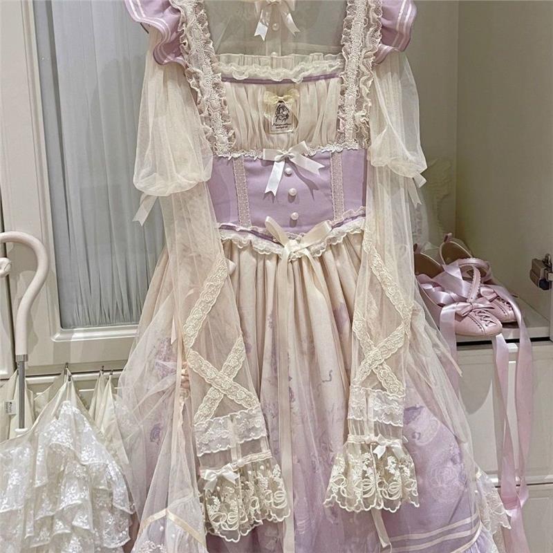 芭蕾兔内搭 梦境人偶Lolita网纱蕾丝内搭上衣蕾丝衫超仙喇叭袖