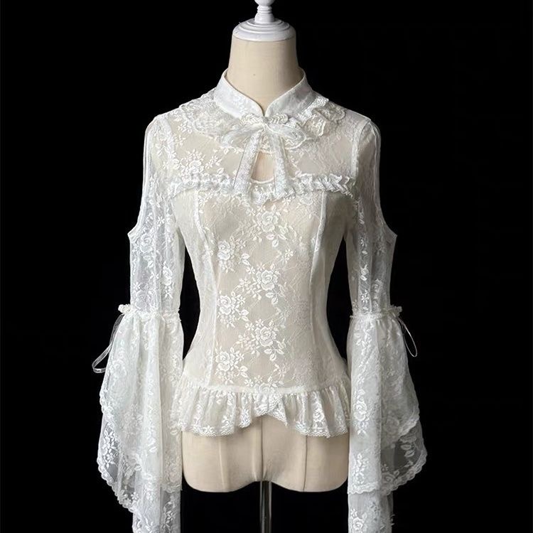 Lolita蝶语中华风JSK配套姬袖衬衫洛丽塔内搭蕾丝长袖外穿喇叭袖