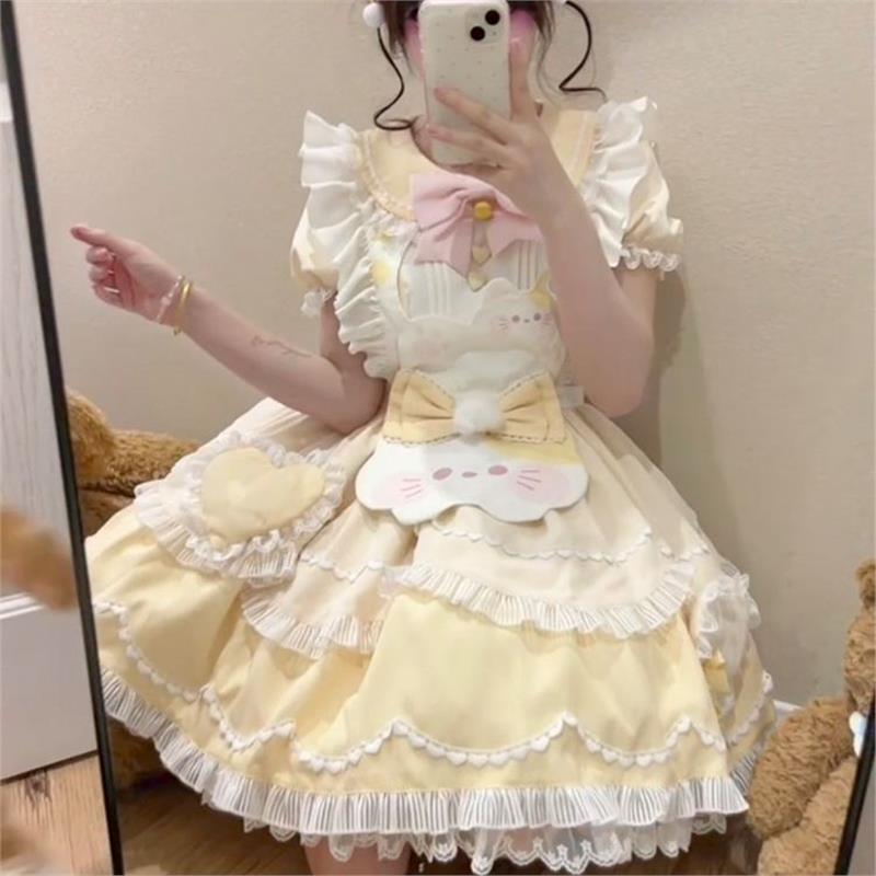 甜茶少女lolita甜茶喵可爱小猫洛丽塔op连衣裙女甜美清新公主裙