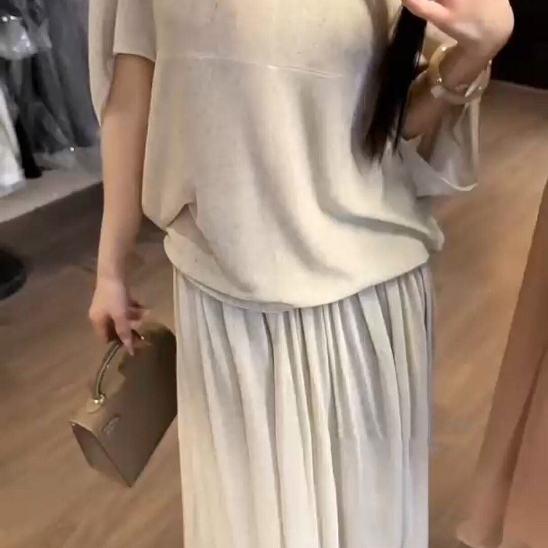 亚麻天丝透气慵懒感百搭气质上衣女夏季宽松半身裙长裙
