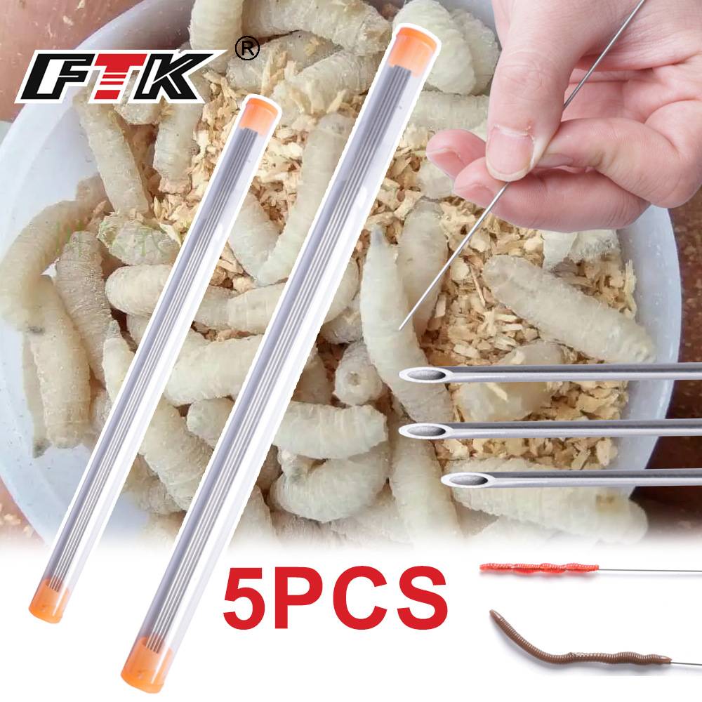 FTK蚯蚓气针穿刺空心钢针5只装红虫饵充气用不锈钢上饵器