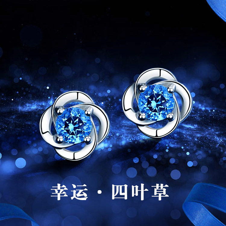 幸运四叶草耳钉女个性气质镶锆石