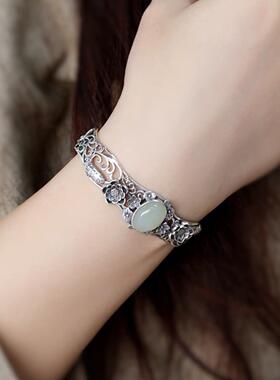 复古做旧锦鲤莲花手镯女新中式