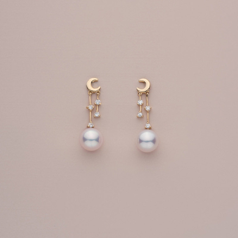 流苏仿珍珠月亮耳钉女轻奢复古